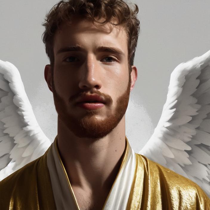 Artificial Intelligence (AI) generated image art, person as an angel in robes, portrait, art by greg rutkowski, face, two symmetrical wings