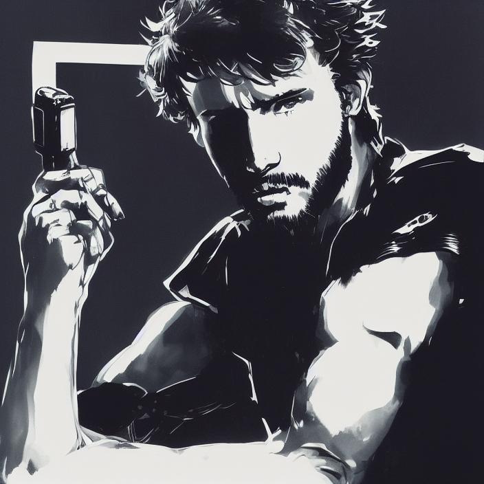 Artificial Intelligence (AI) generated image art, person, yoji shinkawa