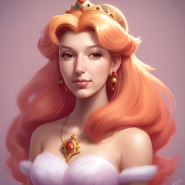 Artificial Intelligence (AI) generated image art, (person) as princess peach, (portrait), made by artgerm, wlop, rossdraws, artstation, cgsociety, concept art