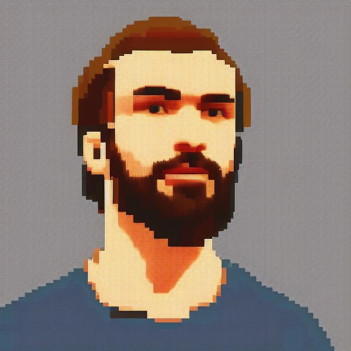 Artificial Intelligence (AI) generated image art, person, portrait, (8 bit pixel art)