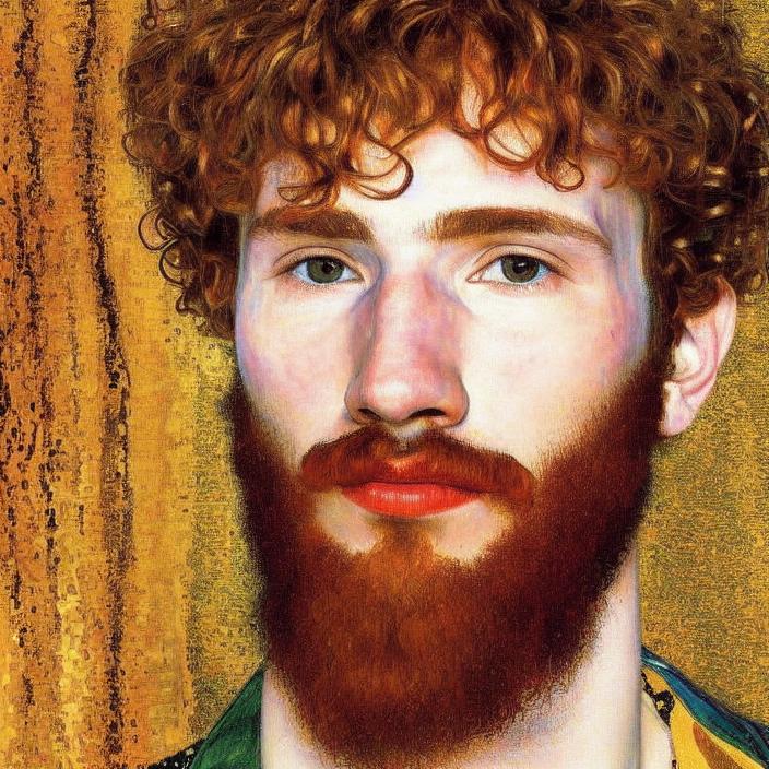 Artificial Intelligence (AI) generated image art, portrait painting by Gustav Klimt of person, rembrandt, highly detailed, sharp focus