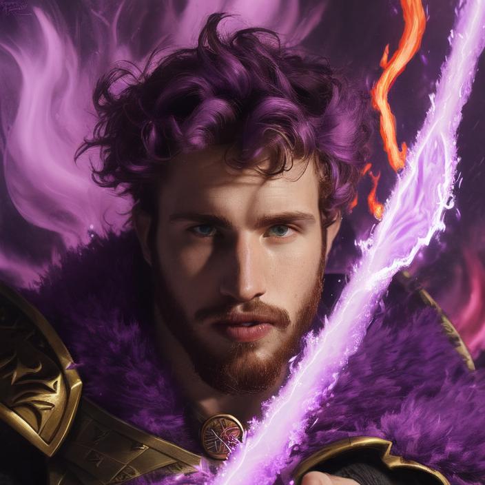 Artificial Intelligence (AI) generated image art, person, (portrait), fantasy wizard, dnd, (((purple fire from hands))), fire everywhere, dragon, art by Greg Rutkowsi, highly detailed, sharp focus, 4k