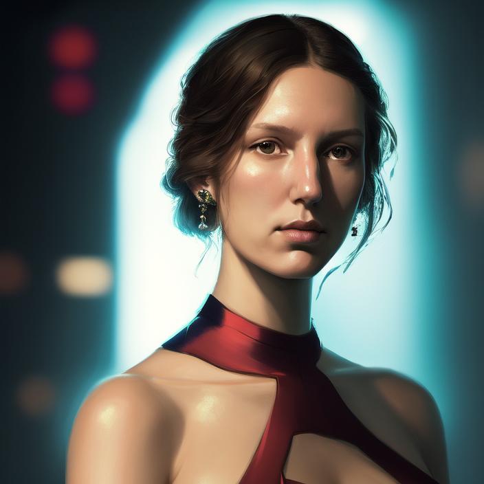 Artificial Intelligence (AI) generated image art, person, portrait, in gala dress, art by Greg Rutkowski, portrait, face, in Tokyo, good lighting, highly detailed, 4k, sharp focus, cyberpunk, neon lighting, close up