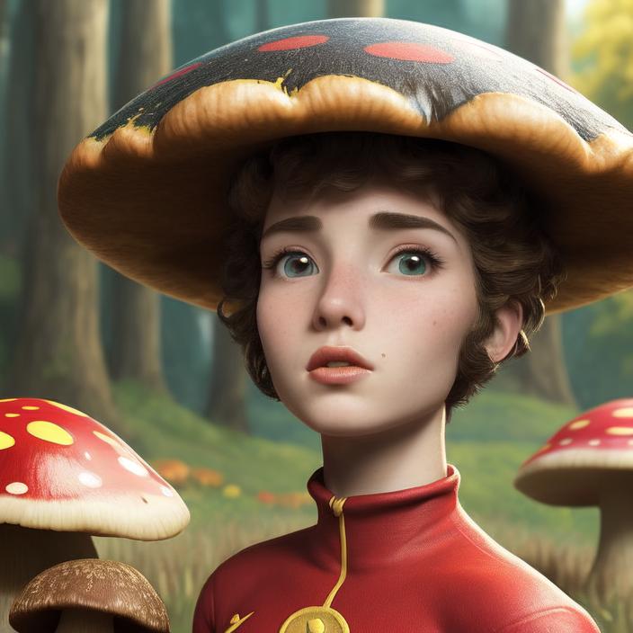 Artificial Intelligence (AI) generated image art, person, An epic fantasy comic book style portrait painting of an extremely cute and adorable very beautiful mushroom girl, character design by Mark Ryden and Pixar and Hayao Miyazaki, unreal 5, DAZ, hyperrealistic, octane render, cosplay, RPG portrait, dynamic lighting, intricate detail, harvest fall vibrancy, cinematic