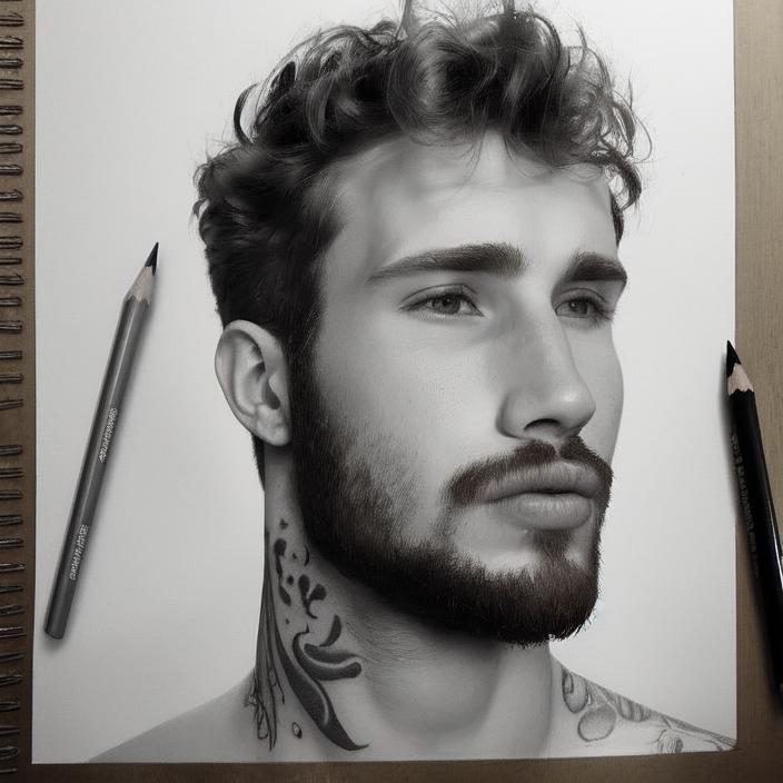 Artificial Intelligence (AI) generated image art, person, (tattooed man), pencil drawing