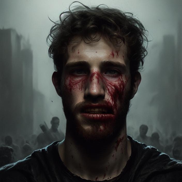 Artificial Intelligence (AI) generated image art, portrait of person as a zombie, dark, art by greg rutkowski, detailed, matte painting, trending on artstation