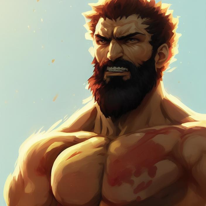 Artificial Intelligence (AI) generated image art, An anime portrait of (person) as Sagat from street fighter, by Stanley Artgerm Lau, WLOP, Rossdraws, James Jean, Andrei Riabovitchev, Marc Simonetti, and Sakimichan, highly detailed, ultra detailed, golden hour, trending on artstation, cgstudio