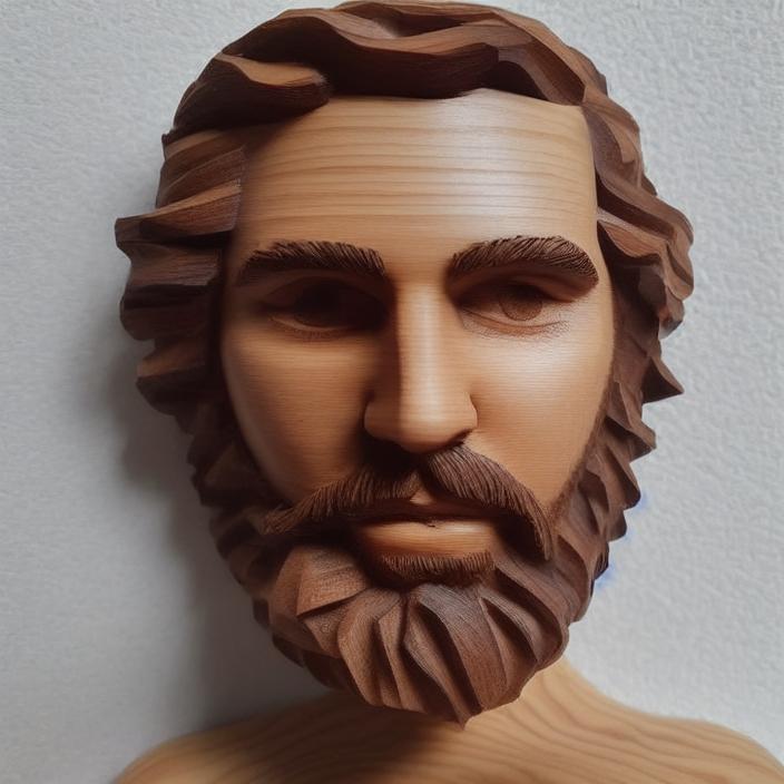 Artificial Intelligence (AI) generated image art, person, photograph portrait of a beautiful bearded warrior jointed (wooden art doll)