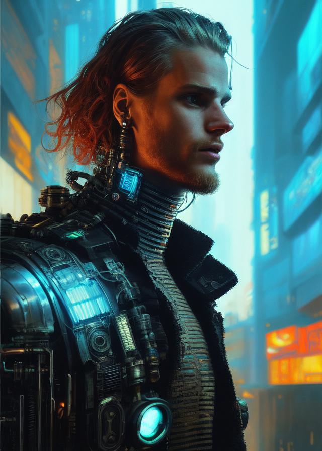 Artificial Intelligence (AI) generated image art, cyberpunk portrait of ... as a cyborg, diffuse lighting, fantasy, intricate, elegant, highly detailed, lifelike, photorealistic, digital painting, artstation, illustration, concept art, smooth, sharp focus, art by john collier and albert aublet and krenz cushart and artem demura and alphonse mucha