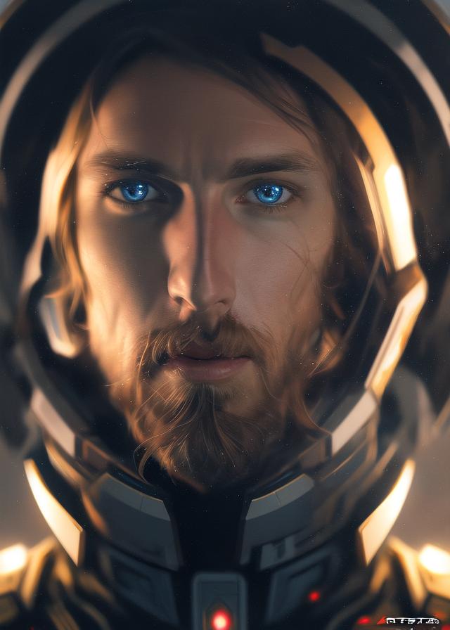 Artificial Intelligence (AI) generated image art, ... portrait, as space soldier, art by greg rutkowski, highly detailed, photorealistic, sharp focus, 8k, cinematic lighting, highly detailed, futuristic glow