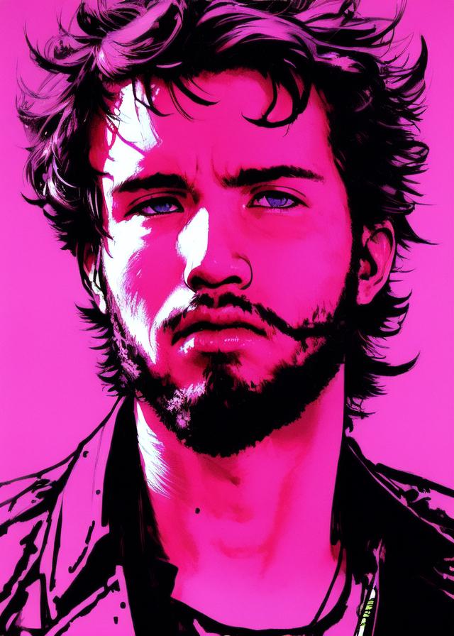 Artificial Intelligence (AI) generated image art, ..., yoji shinkawa, pink neon colours