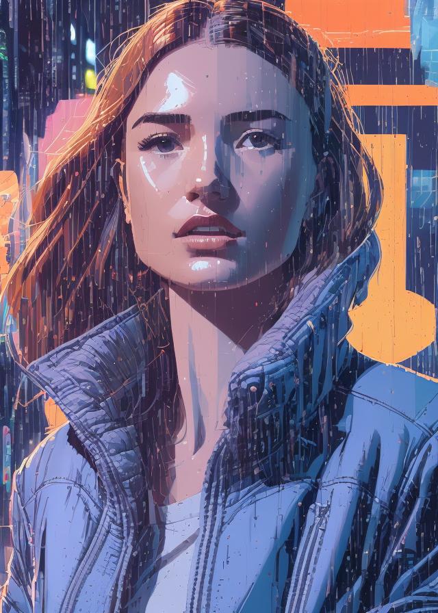 Artificial Intelligence (AI) generated image art, (...) beautiful woman in Bladerunner 2049, walking in cool jacket, by Derek Gores, ((close up)), by Josan Gonzalez and Tomer Hanuka and Geof Darrow and Brad Rigney and Greg Rutkowski,highly detailed, UHD, 8K, Ghost in the shell, Blade Runner, Trending on artstation, bokh, dof