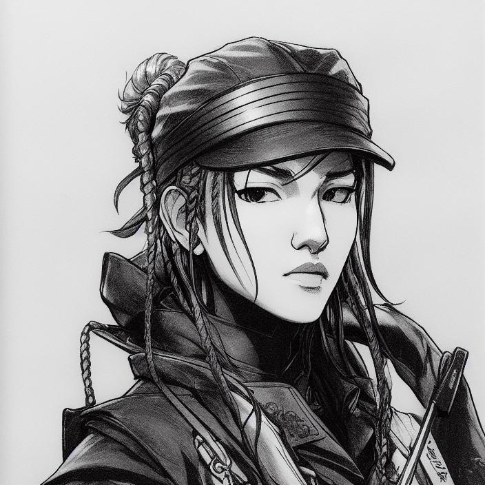 Artificial Intelligence (AI) generated image art, ..., yoji shinkawa, b&w, pencil drawing, ink, manga, concept art