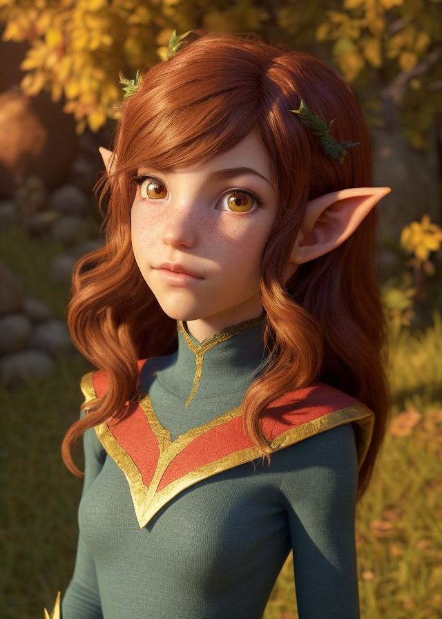 Artificial Intelligence (AI) generated image art, ..., An epic fantasy comic book style portrait painting of an extremely cute and adorable very beautiful elf, character design by Mark Ryden and Pixar and Hayao Miyazaki, unreal 5, DAZ, hyperrealistic, octane render, cosplay, RPG portrait, dynamic lighting, intricate detail, harvest fall vibrancy, cinematic