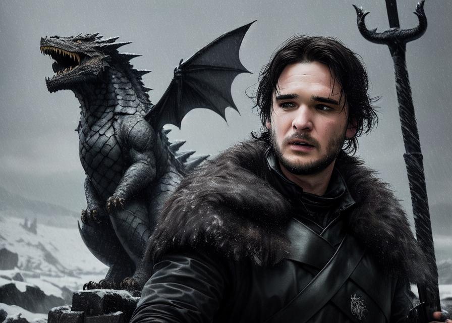 Artificial Intelligence (AI) generated image art, ... as John Snow, (with a dragon), (portrait), art by greg rutkowski, 8k, (highly detailed), (photorealistic)