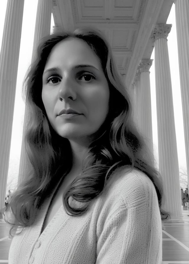 Artificial Intelligence (AI) generated image art, ... in a (movie) from the (70ies), dreamy vibe, b&w, granular, lines, portrait, camera photo, doric columns and big square in the (background), detailed, 8k