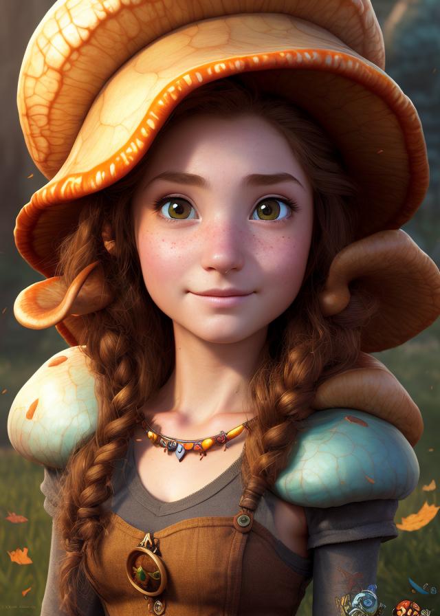 Artificial Intelligence (AI) generated image art, ..., An epic fantasy comic book style portrait painting of an extremely cute and adorable very beautiful mushroom girl, character design by Mark Ryden and Pixar and Hayao Miyazaki, unreal 5, DAZ, hyperrealistic, octane render, cosplay, RPG portrait, dynamic lighting, intricate detail, harvest fall vibrancy, cinematic