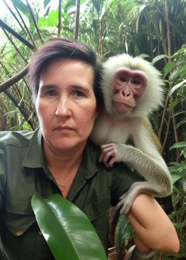 Artificial Intelligence (AI) generated image art, ..., in the jungle with a tamarin monkey