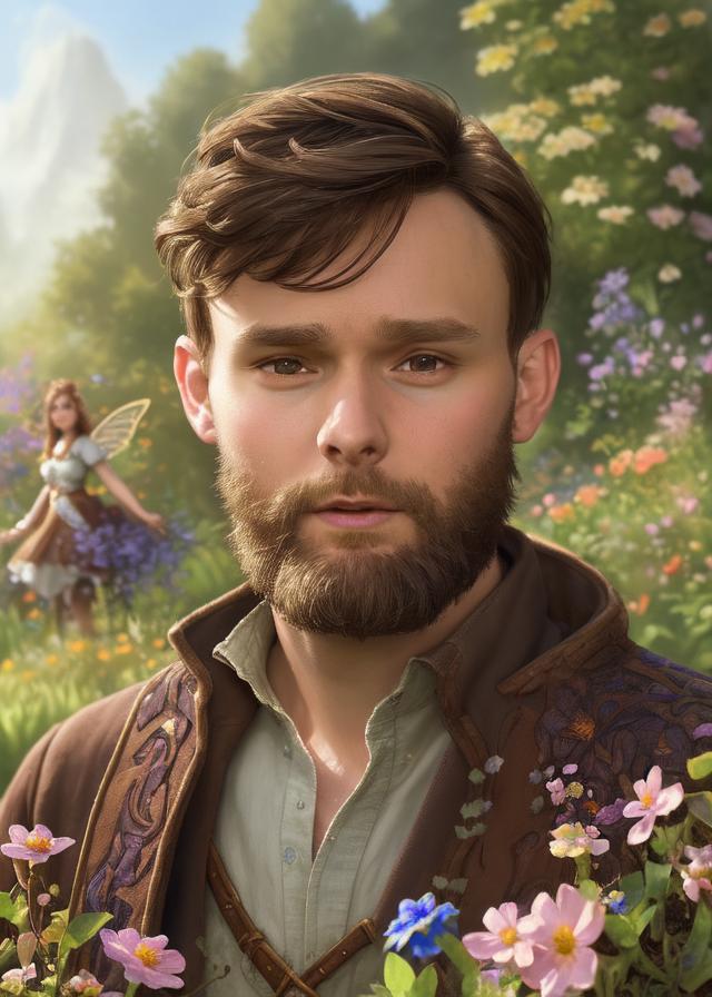 Artificial Intelligence (AI) generated image art, ..., ((portrait)), beautiful brown haired fairy prince, highly detailed illustration, in a garden holding a bunch of wild flowers, deep focus, d & d, fantasy, intricate, elegant, highly detailed, digital painting, artstation, concept art, sunset, matte, sharp focus, illustration, hearthstone, art by artgerm and greg rutkowski and alphonse mucha and marco mazzoni ((portrait)), beautiful brown haired fairy prince, highly detailed illustration, in a garden holding a bunch of wild flowers, deep focus, d & d, fantasy, intricate, elegant, highly detailed, digital painting, artstation, concept art, sunset, matte, sharp focus, illustration, hearthstone, art by artgerm and greg rutkowski and alphonse mucha and marco mazzoni