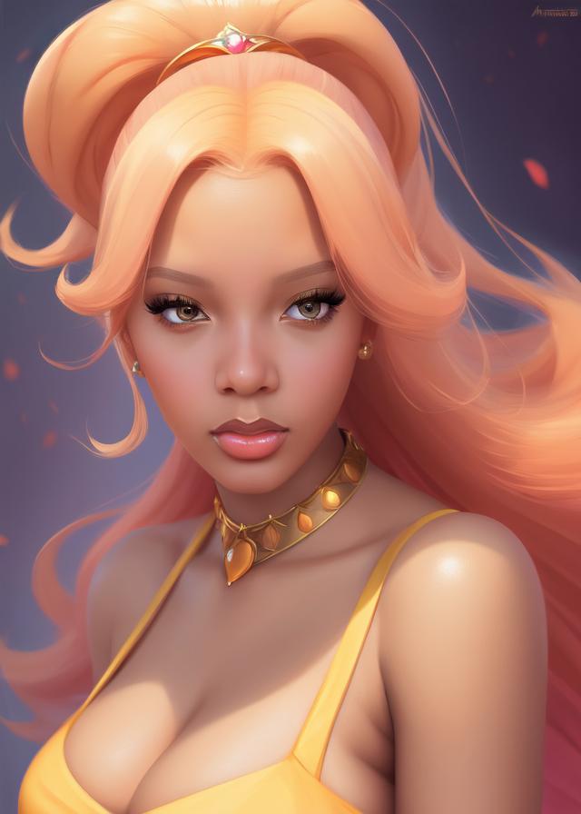 Artificial Intelligence (AI) generated image art, ... as princess peach, (portrait), made by artgerm, wlop, rossdraws, artstation, cgsociety, concept art