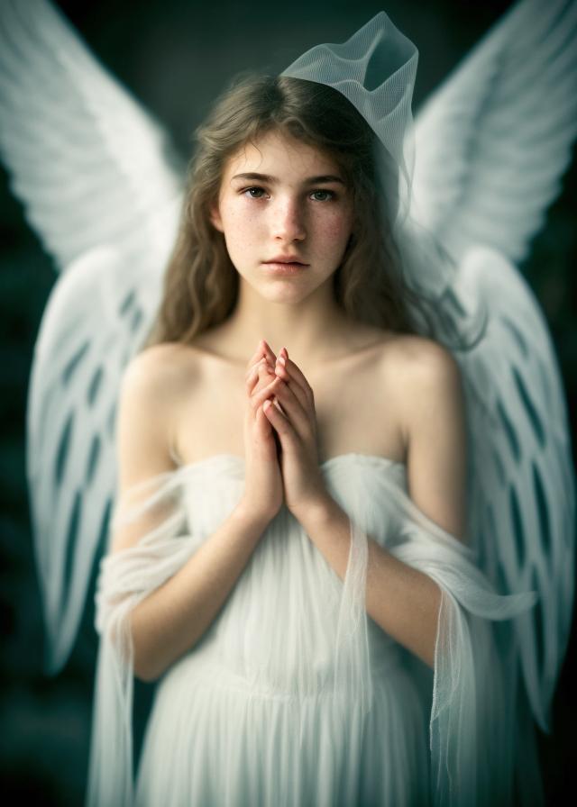 Artificial Intelligence (AI) generated image art, ..., 20 years old, with angel wings, portrait of a stunningly beautiful ghostly haunting female with a veil in soft light, depth of field, zeiss lens, detailed, symmetrical, centered, fashion photoshoot, by annie leibovitz and steve mccurry, david lazar, jimmy nelsson, breathtaking, 8 k resolution, extremely detailed, beautiful, establishing shot, artistic, hyperrealistic, beautiful face, octane render