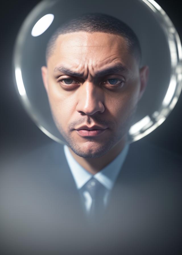 Artificial Intelligence (AI) generated image art, ..., photo sphere photograph portrait of a handsome gentleman as seen through a glass ball, glass sphere photography prop, Hasselblad H6D-400c lens, ultra high definition, ultra-realism, ultra realistic, professional photography, by agostino arrivabene, by fernand khnopff, by raphael, rendered in octane, surreal, mysterious