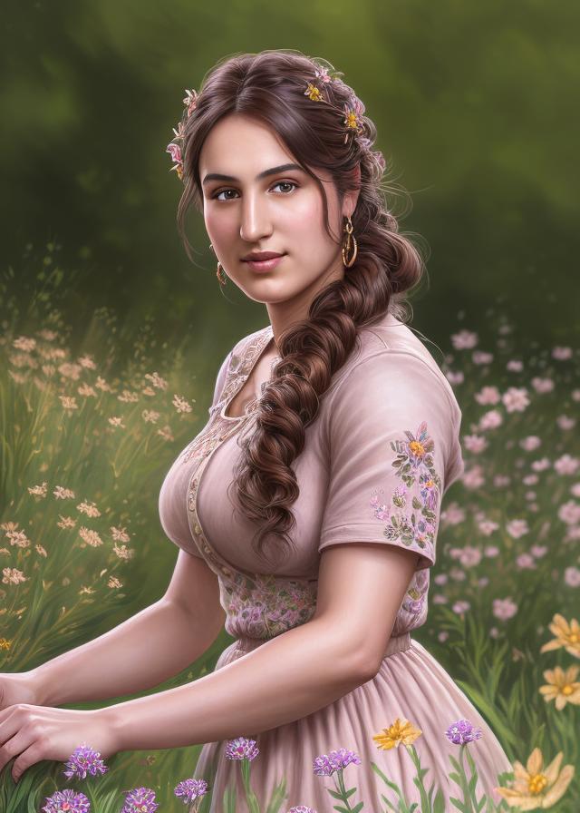 Artificial Intelligence (AI) generated image art, ..., ((portrait)), beautiful brown haired fairy princess, highly detailed illustration, in a garden holding a bunch of wild flowers, deep focus, d & d, fantasy, intricate, elegant, highly detailed, digital painting, artstation, concept art, sunset, matte, sharp focus, illustration, hearthstone, art by artgerm and greg rutkowski and alphonse mucha and marco mazzoni ((portrait)), beautiful brown haired fairy princess, highly detailed illustration, in a garden holding a bunch of wild flowers, deep focus, d & d, fantasy, intricate, elegant, highly detailed, digital painting, artstation, concept art, sunset, matte, sharp focus, illustration, hearthstone, art by artgerm and greg rutkowski and alphonse mucha and marco mazzoni