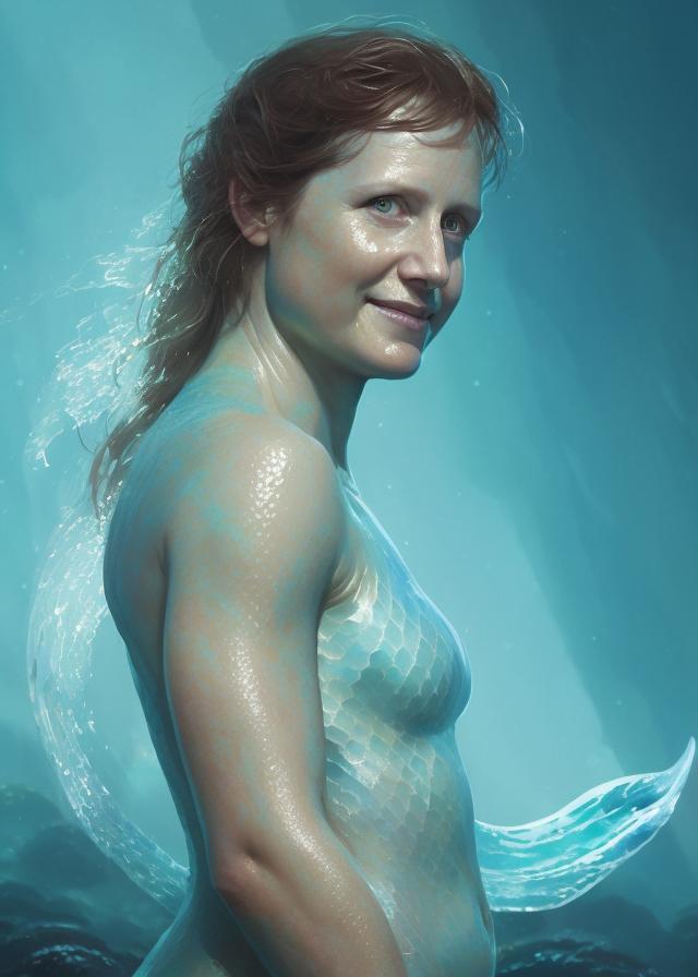Artificial Intelligence (AI) generated image art, a beautiful portrait of ... as a mermaid with translucent skin by Greg Rutkowski and Raymond Swanland, Trending on Artstation, coral background, ultra realistic digital arti