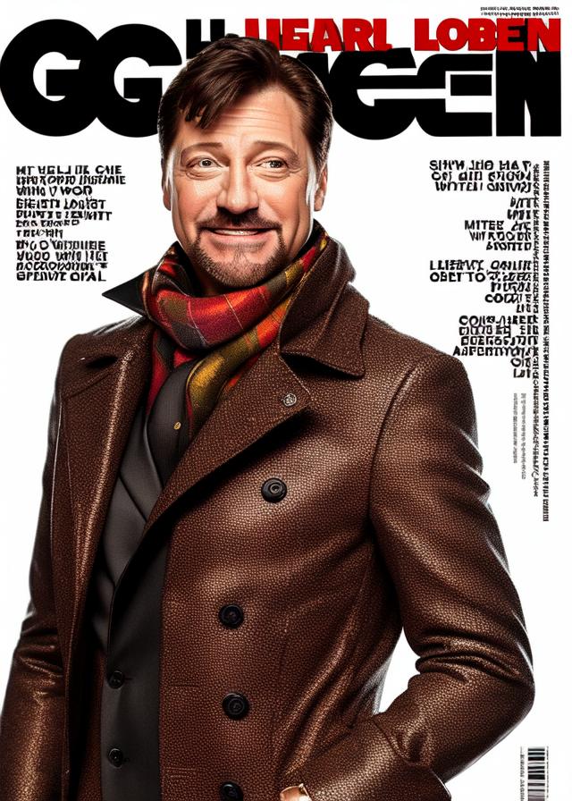 Artificial Intelligence (AI) generated image art, ... as GQ magazine cover male model, autumn issue, sharp suit, stylish trench coat, scarf, amazing, style of Annie Leibowitz, confident, fit, intricate, highly detailed, digital art, 4k