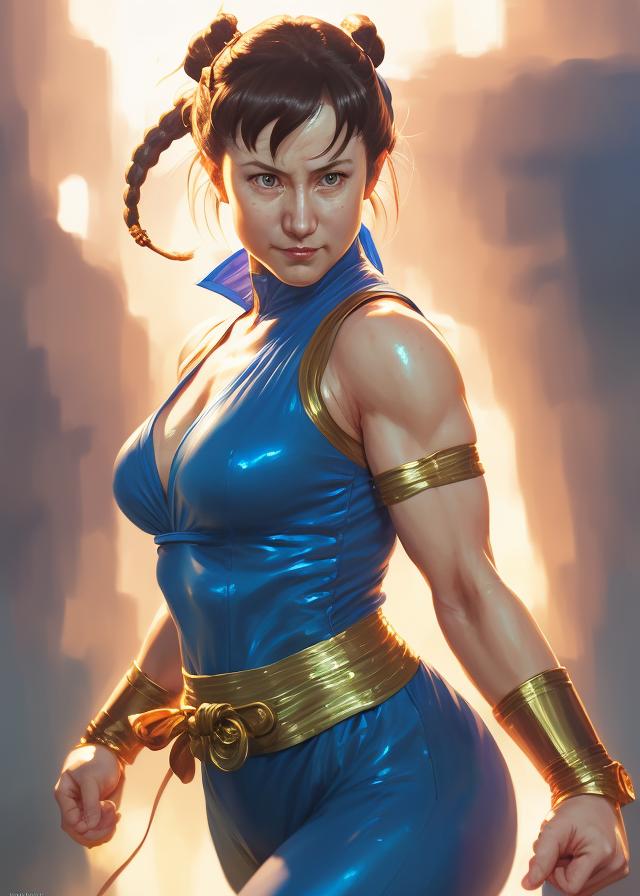 Artificial Intelligence (AI) generated image art, An anime portrait of ... as Chun-li from street fighter game, by Stanley Artgerm Lau, WLOP, Rossdraws, James Jean, Andrei Riabovitchev, Marc Simonetti, and Sakimichan, highly detailed, ultra detailed, golden hour, trending on artstation, cgstudio