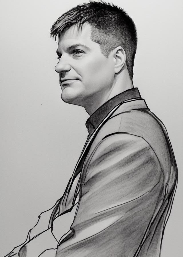 Artificial Intelligence (AI) generated image art, ..., as a judge, side portrait, ink drawing