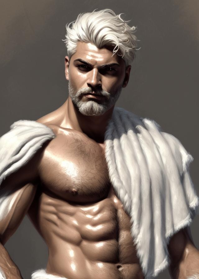 Artificial Intelligence (AI) generated image art, painted portrait of ... as rugged zeus, god of thunder, greek god, white hair, masculine, powerful, handsome, opulent, upper body, white robe, muscular, hairy torso, fantasy, intricate, elegant, highly detailed, digital painting, artstation, concept art, smooth, sharp focus, illustration, art by gaston bussiere and magali villeneuve