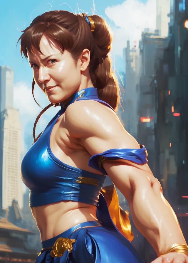 Artificial Intelligence (AI) generated image art, An anime portrait of ... as Chun-li from street fighter game, by Stanley Artgerm Lau, WLOP, Rossdraws, James Jean, Andrei Riabovitchev, Marc Simonetti, and Sakimichan, highly detailed, ultra detailed, golden hour, trending on artstation, cgstudio