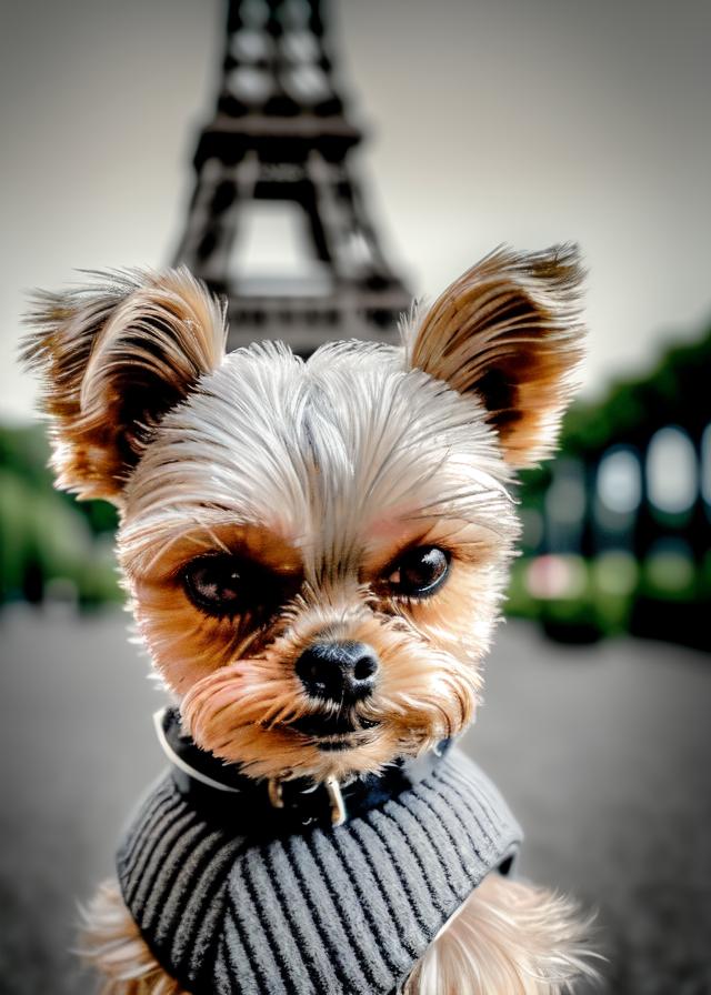 Artificial Intelligence (AI) generated image art, ..., (((portrait))), close-up, photography, photorealistic, 8k, moody, sepia filter, Eiffel tower in background