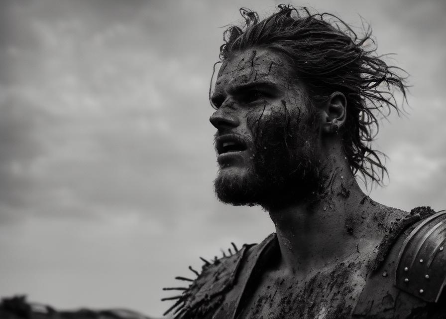 Artificial Intelligence (AI) generated image art, ..., The gladiator stands after the battle, fear and horror on his face, tired and beaten, sand on his face mixed with sweat, an atmosphere of darkness and horror, hyper realistic photo, In post-production, enhance the details, sharpness, and contrast to achieve the hyper-realistic effect