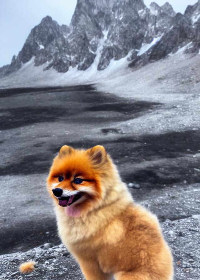 Artificial Intelligence (AI) generated image art, portrait of a cute ..., anthropomorphic, cinematic lighting, snowy mountains