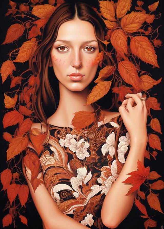 Artificial Intelligence (AI) generated image art, ..., fall inspired art, digital painting, in the style of sophie wilkins, irene sheri, naoto hattori, pointillist artworks, chic illustrations, lush brushstrokes, 1970s