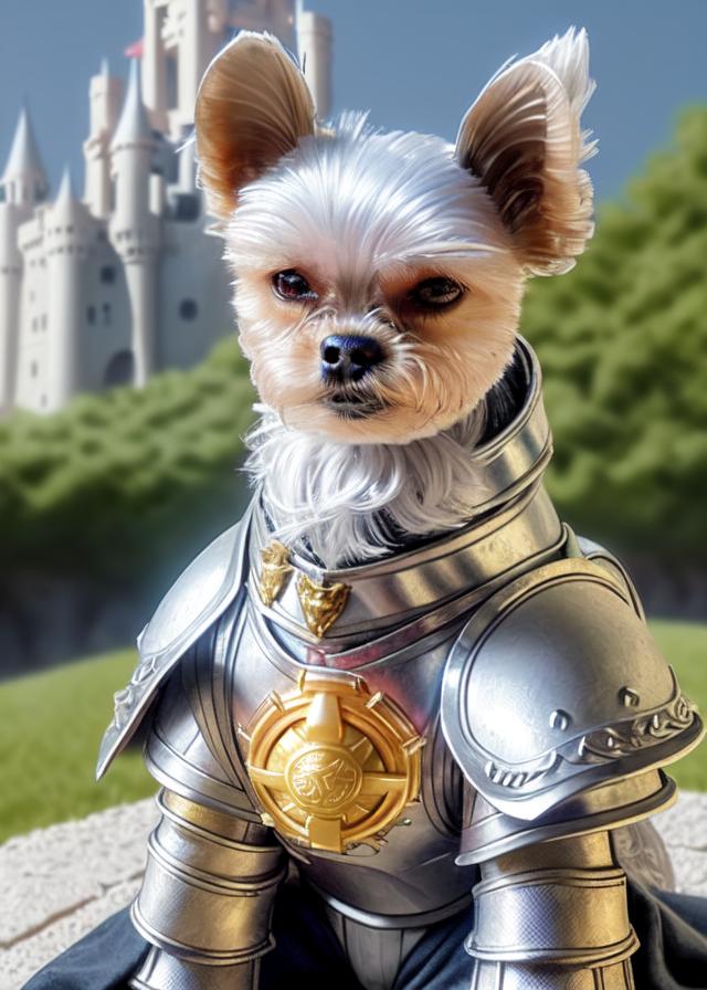 Artificial Intelligence (AI) generated image art, ..., ((portrait)), close-up, fantasy knight, ((in white armor with golden symbols)), white hair, (castle in background), art by Greg Rutkowski, highly detailed, sharp focus, 4k