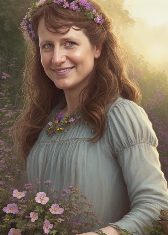 Artificial Intelligence (AI) generated image art, ..., ((portrait)), beautiful brown haired fairy princess, highly detailed illustration, in a garden holding a bunch of wild flowers, deep focus, d & d, fantasy, intricate, elegant, highly detailed, digital painting, artstation, concept art, sunset, matte, sharp focus, illustration, hearthstone, art by artgerm and greg rutkowski and alphonse mucha and marco mazzoni ((portrait)), beautiful brown haired fairy princess, highly detailed illustration, in a garden holding a bunch of wild flowers, deep focus, d & d, fantasy, intricate, elegant, highly detailed, digital painting, artstation, concept art, sunset, matte, sharp focus, illustration, hearthstone, art by artgerm and greg rutkowski and alphonse mucha and marco mazzoni