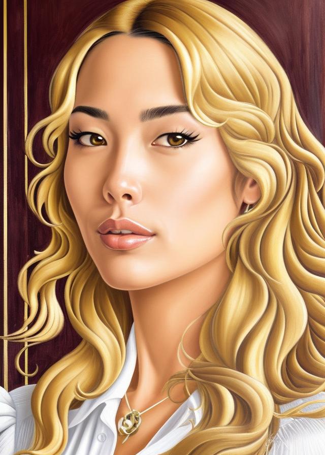 Artificial Intelligence (AI) generated image art, ..., handsome halfbody portrait of a beautiful well-formed venus, elegant posture, friendly but serious expression, full body, long blonde hair and large bust, dark uniform background, by ((sandro botticelli))