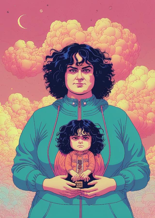 Artificial Intelligence (AI) generated image art, adorably cute (...), portrait by Victo Ngai, Kilian Eng vibrant colors, winning-award masterpiece, fantastically gaudy, aestheticly inspired by beksinski and dan mumford, 4K upscale with Simon Stalenhag work, sitting on the cosmic cloudscape