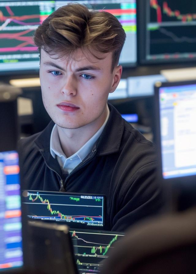 Artificial Intelligence (AI) generated image art, ..., stock trader working, 8k, sharp focus, distant, detailed eyes, 4k