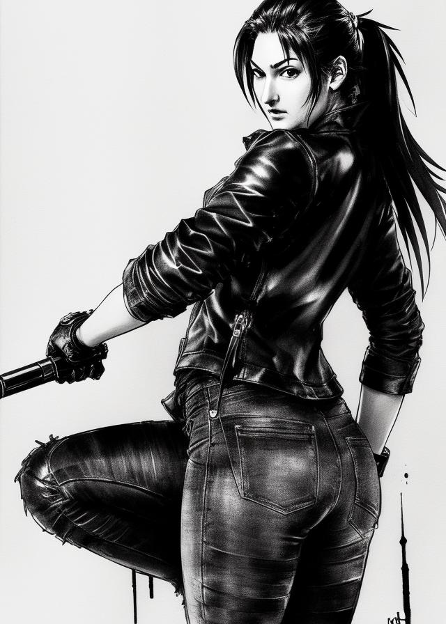 Artificial Intelligence (AI) generated image art, ..., yoji shinkawa, b&w, pencil drawing, ink, manga, concept art