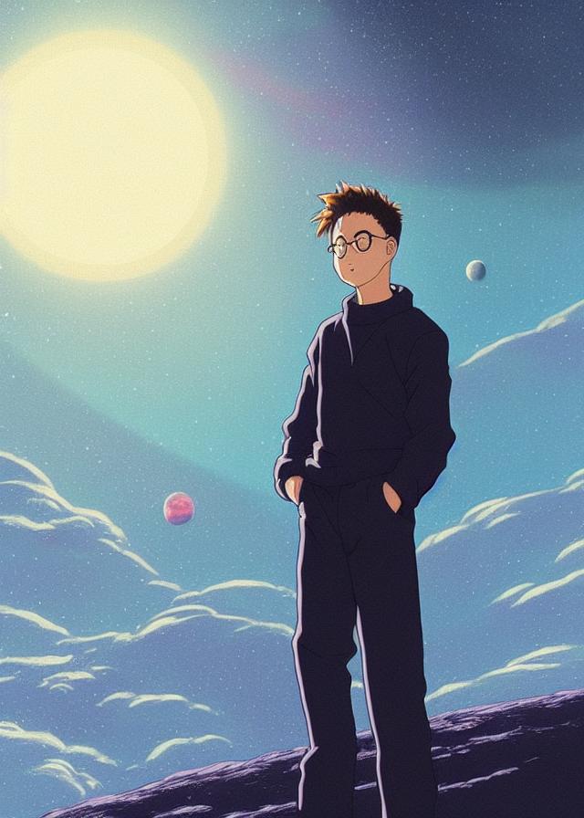 Artificial Intelligence (AI) generated image art, ..., portrait, space landscape, 90s anime style