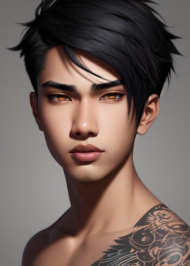 Artificial Intelligence (AI) generated image art, ... as beautiful emo boy with brown skin, ((portrait)), art by lois van baarle and loish and ross tran and rossdraws and sam yang and samdoesarts and artgerm, digital art, highly detailed, intricate, sharp focus, Trending on Artstation HQ, deviantart, unreal engine 5, 4K UHD image