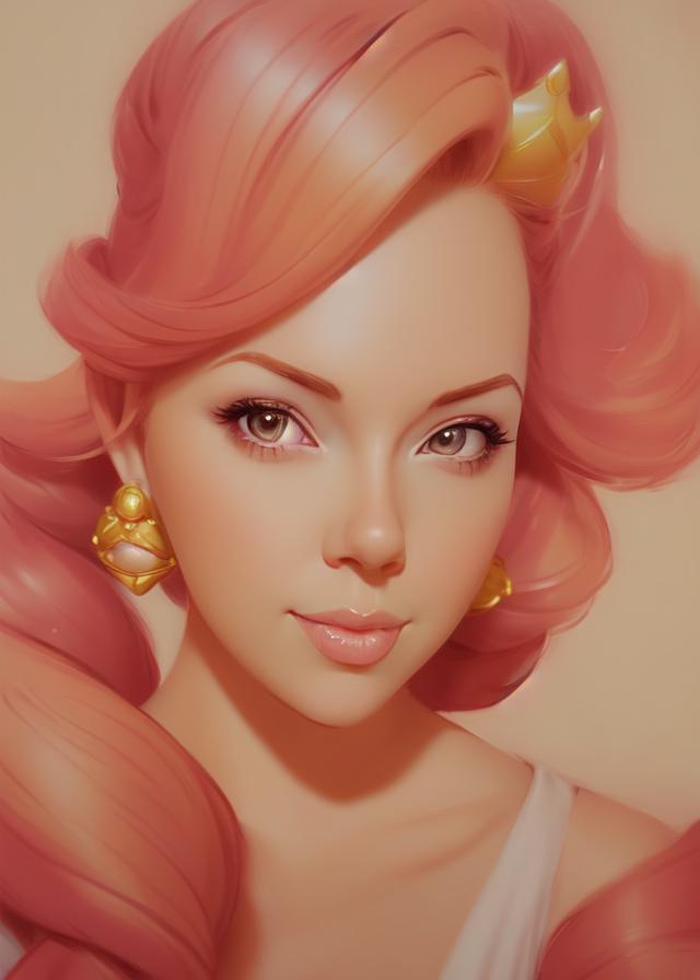 Artificial Intelligence (AI) generated image art, ... as princess peach, (portrait), made by artgerm, wlop, rossdraws, artstation, cgsociety, concept art