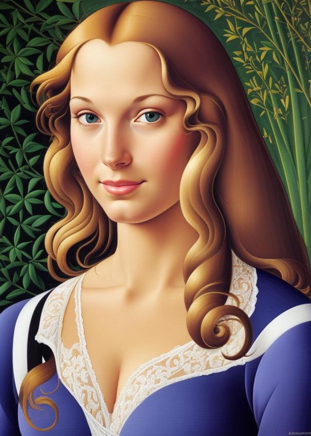Artificial Intelligence (AI) generated image art, ..., handsome halfbody portrait of a beautiful well-formed venus, elegant posture, friendly but serious expression, full body, long blonde hair and large bust, 8k graphics ultra realistic, cinematic lighting, dramatic side light, dark uniform background, by ((sandro botticelli)), gaston bussiere, bayard wu, greg rutkowski, giger, maxim verehin