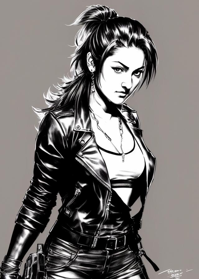 Artificial Intelligence (AI) generated image art, ..., yoji shinkawa, b&w, pencil drawing, ink, manga, concept art