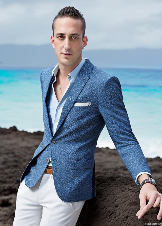 Artificial Intelligence (AI) generated image art, ..., portrait, in hawaii, Shot on Hasselblad H6D-400c lens, copy Sisley Spring Summer 2014 campaign session with more of a vogue or fancy gentleman style clothes, ultra high definition, ultra-realism, ultra realistic, young, handsome, gentleman
