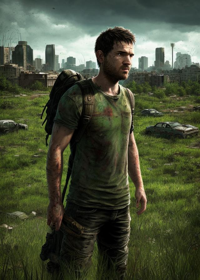 Artificial Intelligence (AI) generated image art, ..., portrait, in the style of \\\\\\\"The Last of Us,\\\\\\\" in a post-apocalyptic world, overgrown grass, cityscape